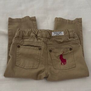 Polo Ralph Lauren Tan Toddler Girls Chino Casual Pants Pink Pony Logo Size 3/3T